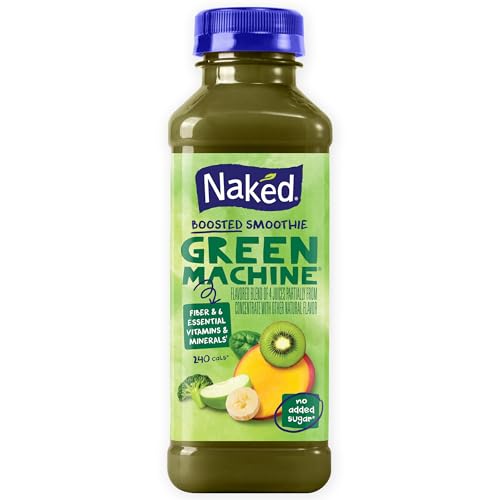 Naked Boosted Smoothie Green Machine, 15.2 fl oz Bottle - Real Fruit Juice Smoothie with Fiber, Excellent Source of Vitamin C and Vitamin E for Immune Support