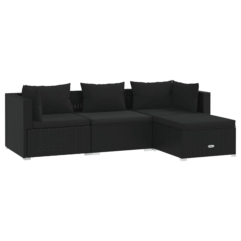 vidaXL 4-TLG. Garten-Lounge-Set mit Kissen Poly Rattan Schwarz