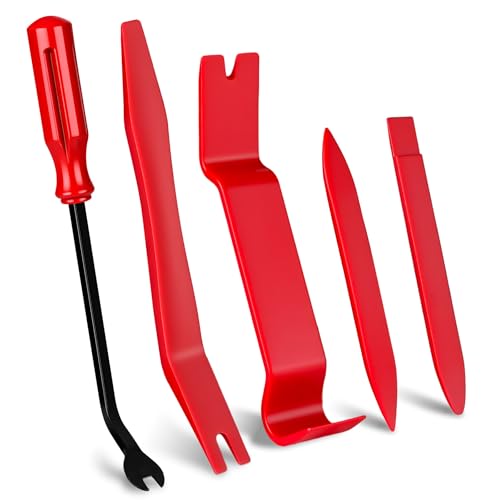 5 PCS Nylon Auto Trim Removal Tool Kit No-Scratch Pry Tools Set for Car Door Panel Dashboard Molding Fastener & Clip Removal Interior Trim Installer/Remover Kit - Red