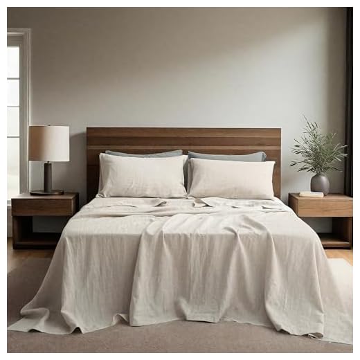 Simple&Opulence 100% Linen Sheet Set Solid Color-4 Pcs Washed French Linen Bed Sheets(1 Flat Sheet,1 Fitted Sheet,2 Pillowcases)-Breathable Bedding Set (Linen, Queen)