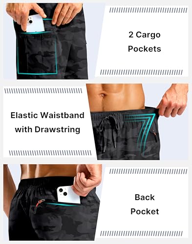 Image of Pudolla Men's Hiking Cargo Shorts with 5 Pockets Lightweight Casual Shorts