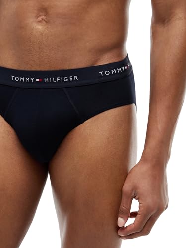 Tommy Hilfiger Herren 3er Pack Unterhosen Hip Briefs mit Logobund, Mehrfarbig (des Sky/Primary Red/White), L 3