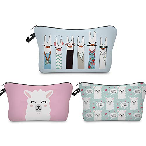 Llama Makeup Bag Funny,Travel Cosmetic Bags Organizer Small Multifunction 3D Printing Toiletry Handbag Waterproof Brushes Storage Pouch for Women Purse,Set of 3