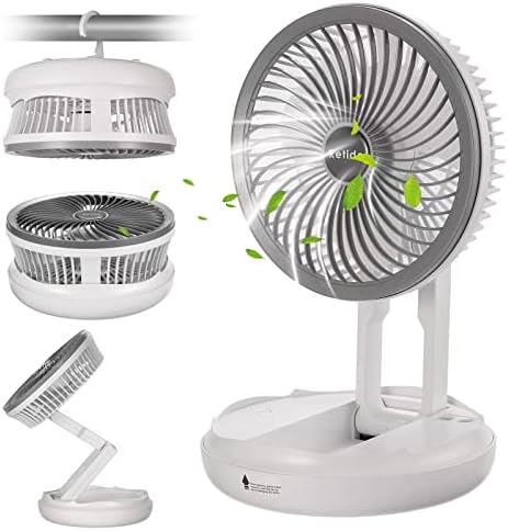 Desk Fan 7 inch, Small Portable Fan with 4 Wind Speeds and Hook, Foldable Rechargeable Battery Operated Fan, Quiet Air Circulator Cooling Travel Fan for Office Bedside RV Camping