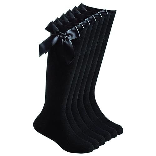 3 Pairs Girls Knee High Ribbed Long School Socks With Bow