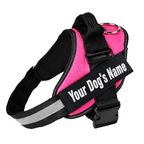 Dogshood Harness Personalized No Pull Dog Harness with Custom Name Patch Reflective Adjustable Dog Harness Breathable Padded Pet Vest Harness Buddy (Pink S)