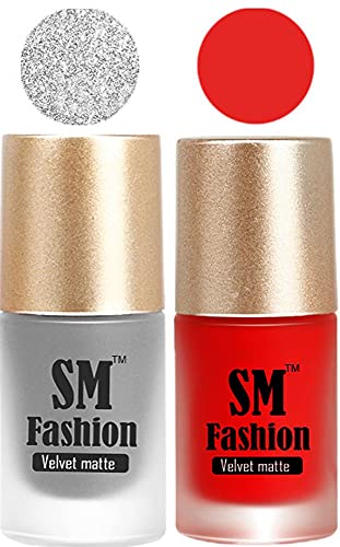 Image of Nail Polishes, Silver-Red Velvet Matte Nail Paint Combo Set of 2 Pcs 7ml each
