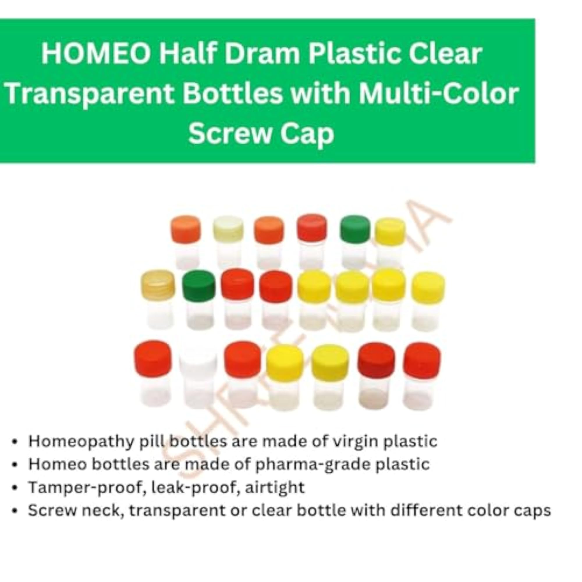 Homeo Half Dram Plastic Clear Bottles, Bulk Pack of 144
