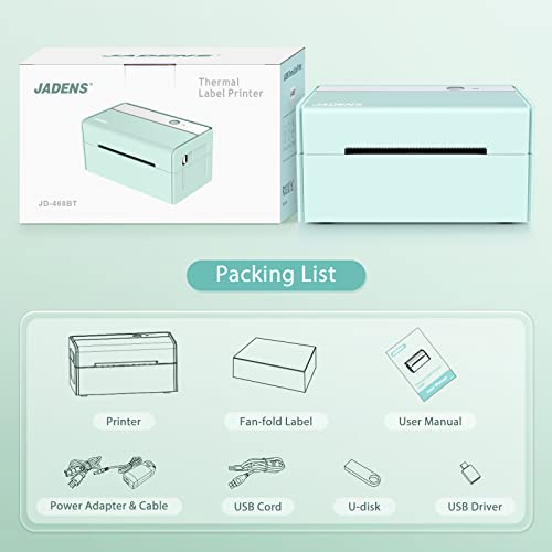 Jadens Bluetooth Thermal Label Printer -Wireless Shipping Label Printer For Small Business & Package, Usps, Etsy, Amazon, Compatible With Iphone, Windows, Android, 4X6, Label Maker, Green #TOP6