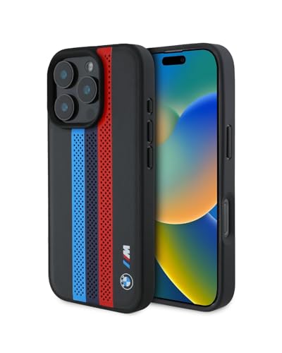 CG MOBILE BMW iPhone 16 Pro Max Case [Official Licensed] M Collection Mag-Safe Compatible| Perforated Tricolor Stripes with Printed Logos Protective Case/Cover Designed for iPhone 16 Pro Max- Best and cheap mobile covers in India
