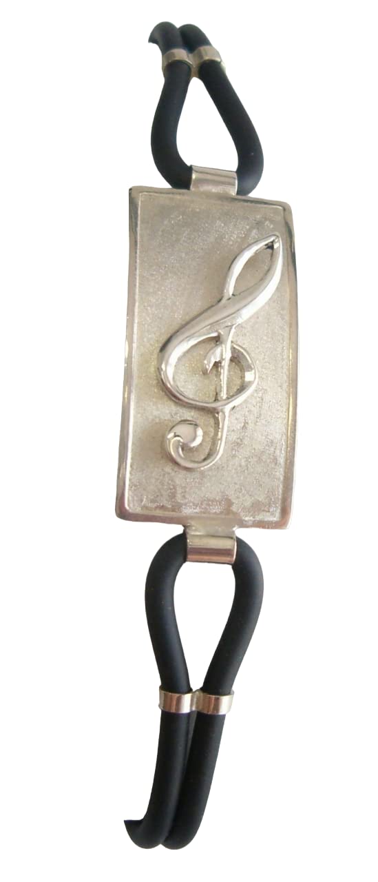 Chiave di Violino : Braccialetto in Argento 925 e Caucciù - Bracciale con Chiave di Sol - Musica - Musicista