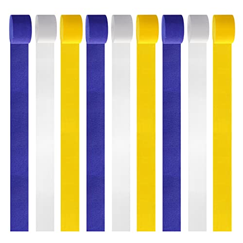 Image of Navy-Blue White-Yellow Party-Decorations Supplies Streamers - 8 Rolls Graduation Wedding Birthday Baby Bridal Shower Crepe Tissue Paper Streamer Garland Decor Panduola