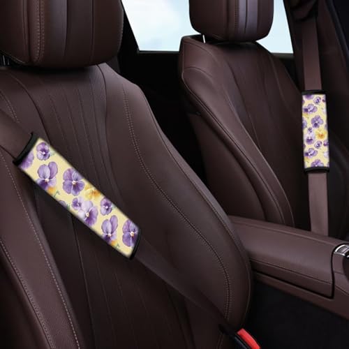 Image of AFPANQZ Purple Flowers Car Seat Belt Pads Cover Universal Fit Vehicle Seat Belt Comfort Shoulder Pads for Adults Children Seat Cushion Shoulder Straps Cushion for Bags