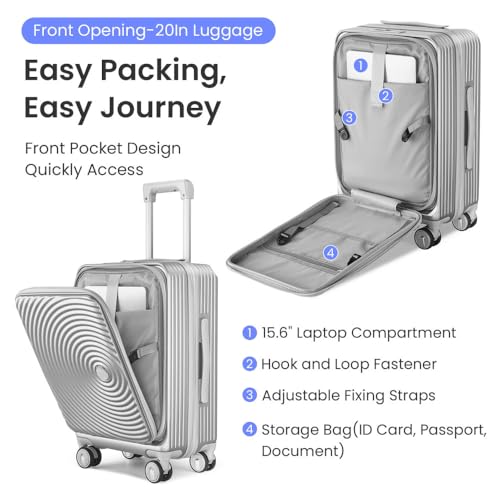 Luggage Sets 3 Piece(20/24/28), Expandable Carry On Luggage with TSA Lock Airline Approved, 100% PC Hard Shell and Lightweight Suitcase with Front Pocket and Spinner Wheels (Silver)3