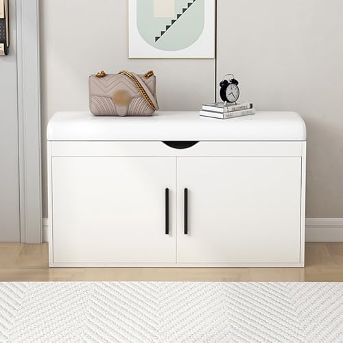 Banc de rangement en bois à double niveau au design épuré pour entrée