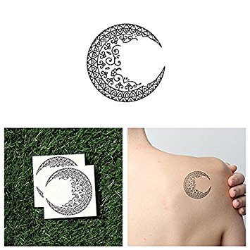 Tattify Decorative Moon Temporary Tattoo - Selene (Set of 2) - Other Styles Available - Fashionable Temporary Tattoos - Long Lasting and Waterproof