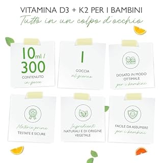 Vitamina D3 K2 in gocce per bambini per 300 giorni (10 mesi) - 500 UI di vitamina D e 25μg di vitamina K2 - Altamente biodisponibile grazie a Original K2VITAL® - Senza additivi nocivi - Vitamine per b