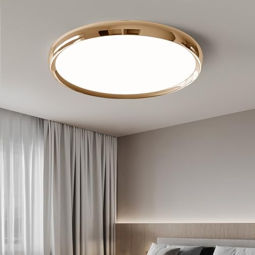 SHINELUX Dimmable LED Flush Mount Ceiling Light, 50cm Gold Bedroom Ceiling Lamp, Ultra-Slim, 40W, 3000K-6000K Adjustable, Modern Kitchen Lighting Fixture for Living Room, Bathroom, Office, Study