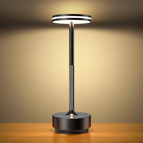 Hapfish lampe de table sans fil a batterie rechargeable, 5000mAh lumiere bureau LED tactile puissante pile usb, 3 températures de couleur, pour chevet, camping, restaurant, interieur/exterieur, IP54