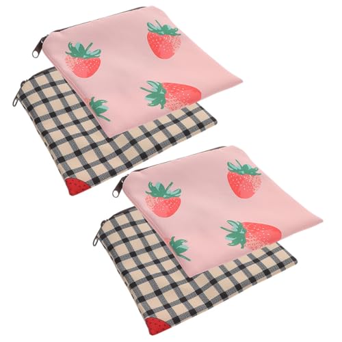 MAGICLULU Bolsa para Compresas Menstruales 4 Unidades con Diseño de Fresas y Cuadros, Tamaño Compacto, Bolsa de Almacenamiento para Higiene Femenina, Adecuado para Niñas y Estudiantes