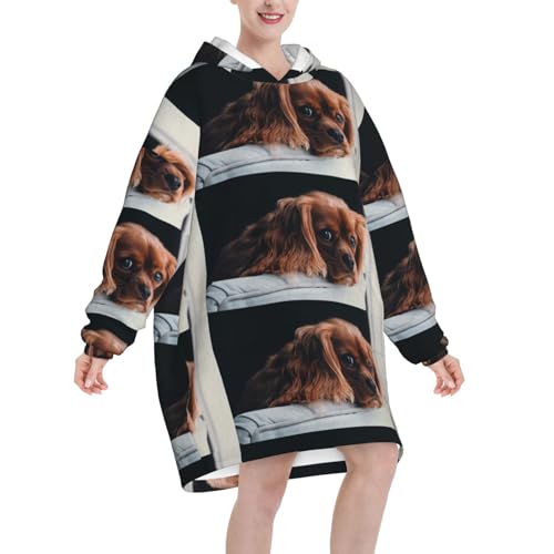 Sweat à capuche flanelle style couverture avec manches imprimé chiot Ruby