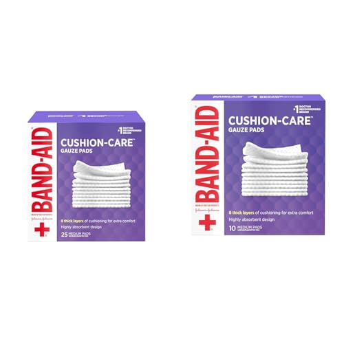 Band-Aid Brand Cushion Care Non-Stick Gauze Pads, Individually-Wrapped, Medium, 3 in x 3 in, 25 Count and 10 Count