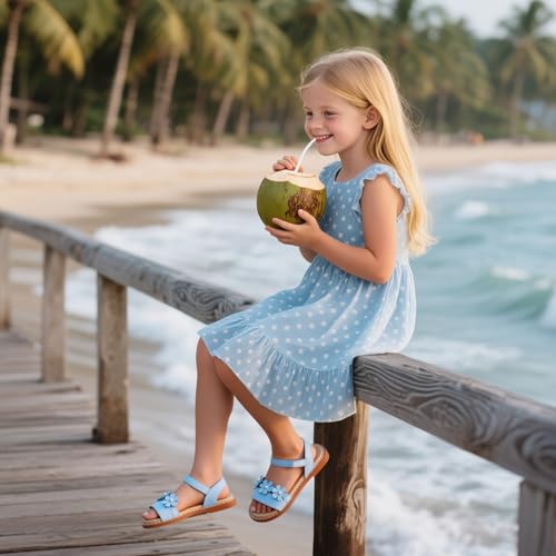Image of Flaryzone Girls Sandals Open Toe Summer Flats Dress Sandals Shoes Toddler /Little Kid