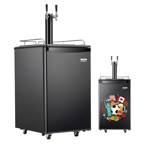 ROVSUN BF-152 Full Size 5.4 Cu.Ft Beer Kegerator with CO2 Tank Included Draft Beer Dispenser for Home Bar 152L Beverage Refrigerator Direct Cool Metal Cabinet Dual Tap Black