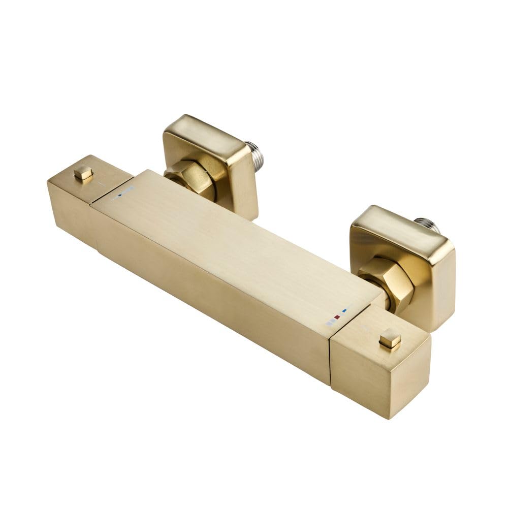 Milano Rune Square Thermostatic Bar Mixer Shower Valve - Brushed Brass