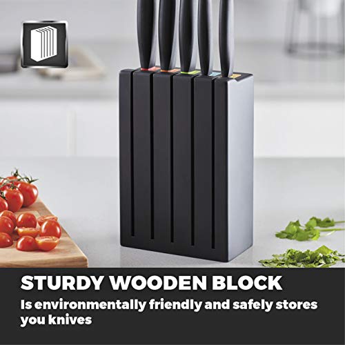 Tower-T851034BLK-5-Piece-Knife-Set-with-Paring-KnifeUtility-KnifeSlicing-KnifeBread-KnifeChef-Knife-and-Wooden-Block-Black