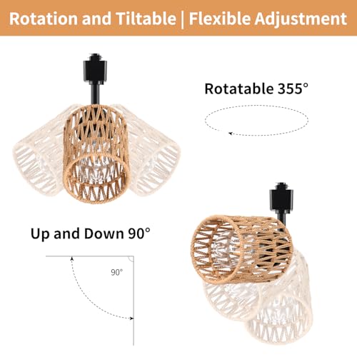AIBISOD 4-Pack H Track Light Heads, Modern Rattan Track Lighting Fixtures for H Type Single Circuit Tracks Rails, Adjustable Track Light Fixtures, E26 Track Light Ceiling Modern for Kitchen, No Bulb