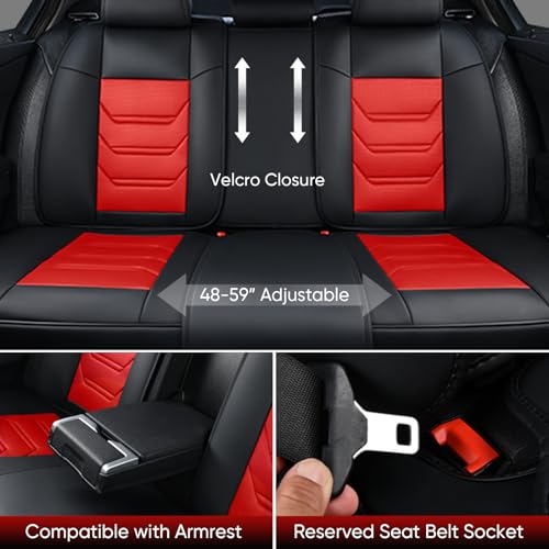 Image of Car Seat Covers Full Set, Breathable Leather Automotive Front and Rear Seat Covers & Headrest for Reduce The Driving Fatigue, Compatible with Most Vehicles, Cars (Black&Red, Front Pair and Rear)