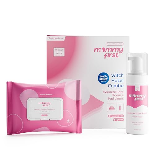 Image of Mommy First® Alcohol-Free Witch Hazel Postpartum Healing Foam & Perineal Cooling Liners Bundle – Probiotic-Infused Relief for Perineal Pain, Itch & Burn After Birth – 24 Liners + 5oz Foam