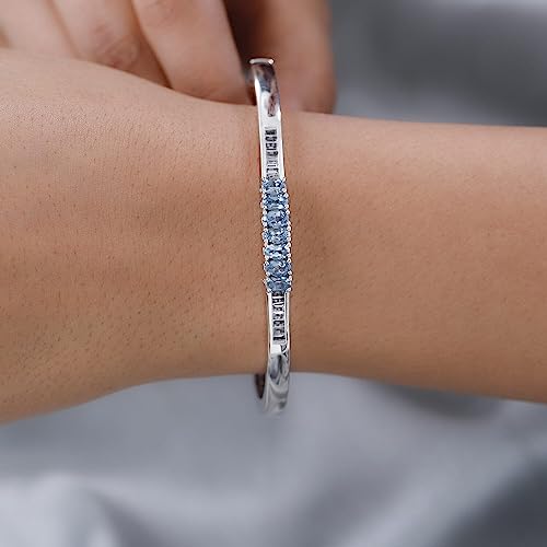 Blue Aquamarine White Topaz 925 Sterling Silver Platinum Plated Cuff Bangle Bracelet For Women Jewelry Gifts Size 7.25" Ct 2.05 Engagement Anniversary Wedding Promise Birthday Gifts #TOP2