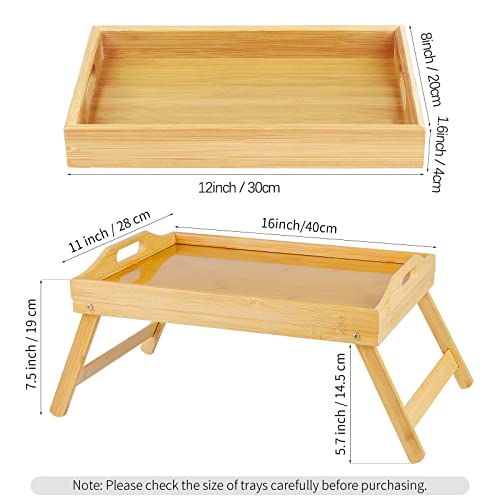 Aodaer 2 Pack Natural Bed Tray Table With Folding Legs Kids Portable Serving Platters Tray With Handles Large Serving Tray Breakfast Food Tray For Bed, Sofa, Kitchen, Eating, Working #TOP1