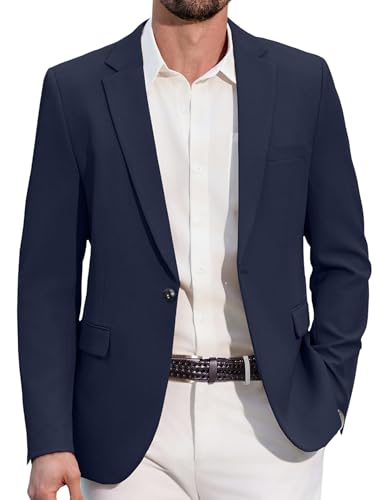 COOFANDY Herren Sakko Sportlich Blazer 1 Knopf Freizeit Sakko Jackett Sportsakko Anzugjacke für Männer Business Casual Dunkelblau XL