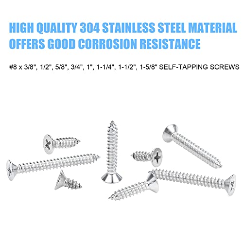 Kit 200 tornillos autorroscantes #8 cabeza plana Phillips acero inoxidable miniatura 2
