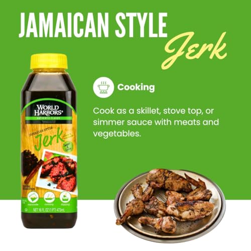 World Harbors Jamaican Jerk Sauce Sweet & Spicy Marinade for Jamaican Jerky Seasoning Chicken, Sirloin, Shrimp Jerk Seasoning Jamaican Style - Flavors for Dipping, Glazing 16 oz (Pack of 2)