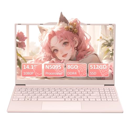 Pryloxen Ordinateur Portable 14,1 Ultra-Léger (1,2 kg) | Processeur N5095, 8 Go RAM, 512 Go SSD | Écran FHD IPS | Autonomie 3h | WiFi Double Bande + Bluetooth