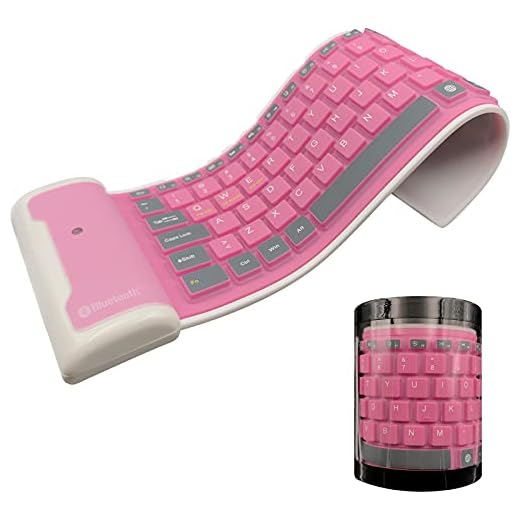 Meega Pink Wireless Silicone Keyboard, Foldable Waterproof Rollup Keyboard for Laptop/Notebook/iPad/Mobile Phone, USB Recharged