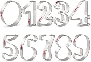 LILIAO Large Number Cookie Cutter Set Fondant Biscuit Cutter for Birthday/Anniversary/Special Day - 4 Inches Tall - 9 Piece, From 0 to 9, 6 Upside Down is 9 - Stainless Steel