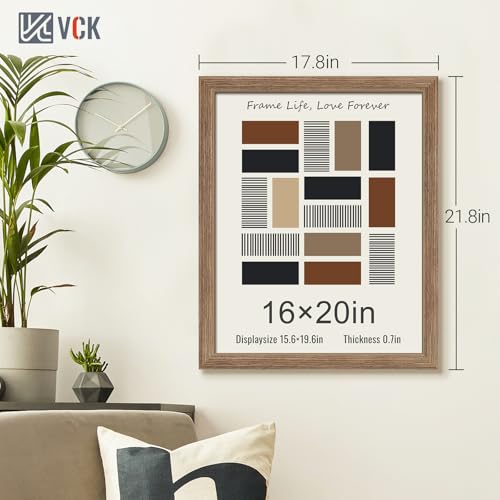 Image of VCK 16x20 Frames 3 Pack, Walnut Poster Frame MDF Wood with Polished Plexiglass, Wall Mounting Horizontal & Vertical Display