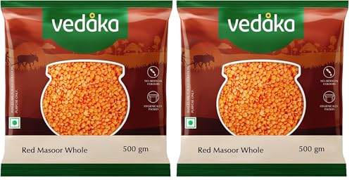 Image of Amazon Brand - Vedaka Unpolished Red Masoor Dal | Whole | 500 G | Premium Masoor Dal (Pack of 2)