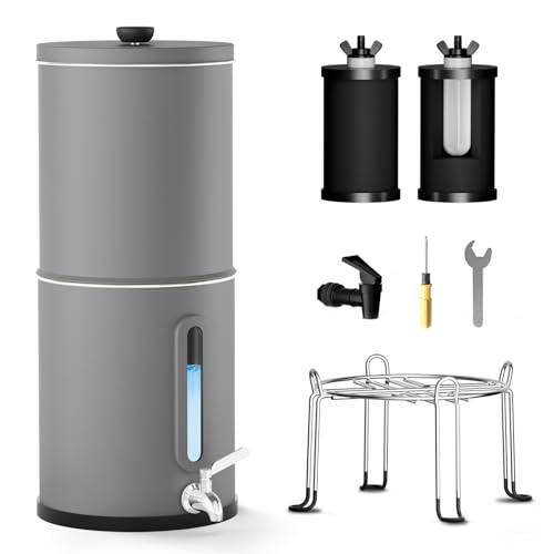 Joypur Filtro de agua potable de acero inoxidable Gravity Fed de 8,5 litros, 3 etapas de 0,01 μm, ultrafiltración, reduce hasta un 99% de cloro, para casa, autocaravana, camping (gris)