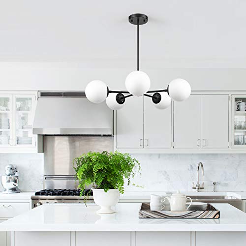 Light Society Grammercy 5-Light Chandelier Pendant, Black With Frost White Glass Globes, Classic Mid Century Modern Lighting Fixture (Ls-C228-Bk-Wh) #TOP5