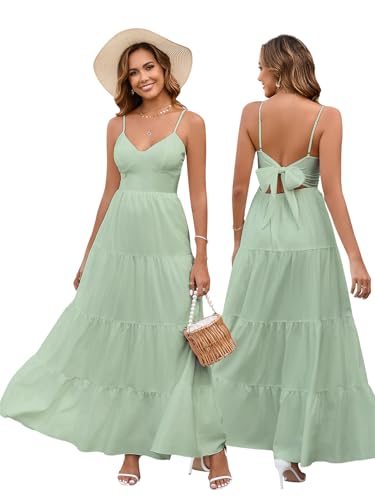 HTZMO Women Casual Summer Floral Maxi Sundress V Neck Spaghetti