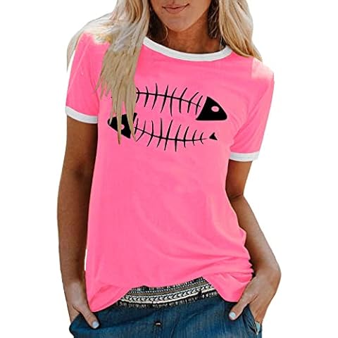 Camiseta de Manga Corta con Estampado de Espina de Pescado para Mujer Cover