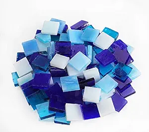 Mosaic Tiles 270 Pieces / 200 g Pack of Colored Mica Glass Mosaic Tile Supplies for Home Decoration, DIY Crafts, Plates, Picture Frames, Flowerpots 1x1 cm Square Tiles (Blue Mix)