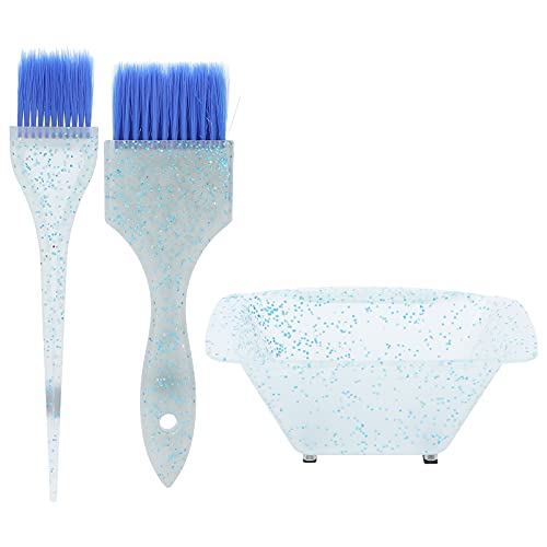 Kit de teinture pour cheveux, qualité Salon professionnel, brosse de coloration, bol de mélange, ensemble d'accessoires pour la coiffure à domicile, bleu, 3 pièces