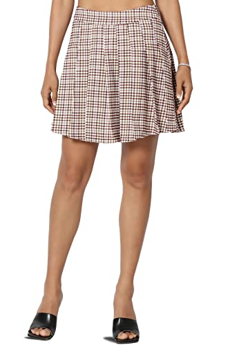 TheMogan Check Plaid Stretch Twill Elastic High Waist Pleated A-line Mini Skirt